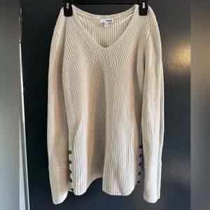Sonoma Women's V-Neck Sweater in Cream with Button Accents